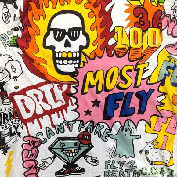 Born Fly T-Shirt Mens 3XL White All Over Print Graffiti Short Sleeve Crew Neck - Picture 2 of 7